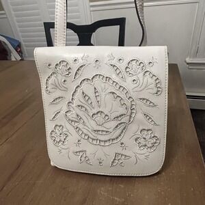 Patricia Nash Crossbody Bag Womens Small White Leather Floral Cutout Purse